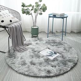 Gradient Solid Carpet Thicker Rugs Non-slip Round Mat Bathroom Area rug for living room Soft Fluffy Child Bedroom Mats 100cm 201212