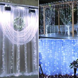 -Más nuevo diseño 18m x 3m 1800-LED Cálido blanco Luz romántica Boda de Navidad decoración al aire libre Cortina Cuerda Luz de cuerda Normal Normal