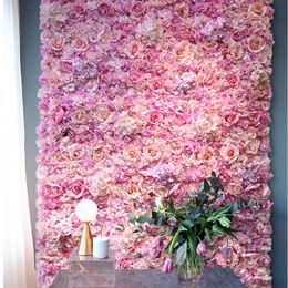40x60cm Silk Rose Flower Champagne Artificial Flower for Wedding Decoration Flower Wall Panels Romantic Wedding Backdrop Decor T200509