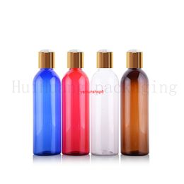 30pcs 250ml Travel Empty Clear red blue brown Amber PET Plastic Bottle with Gold Disk Cap clear Cosmetic Containergood package