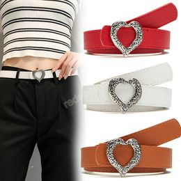 Women Fashion Vintage PU Leather Belt Metal Heart Buckle Leisure Leather Belt Trouser Leisure Dress Jeans Wild Waistband Belt