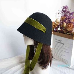 fashion style autumn winter Elegant Colour velvet straps wool lady bucket cap women fishermen hat