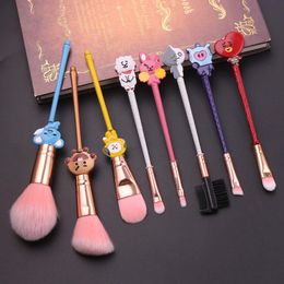 Cute Cartoon Makeup Brushes Set 8pcs Fairy Brush with Soft Fiber Metallic Handle maquillaje for Eyebrow Eyeshadow Foundation Blending Lips