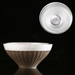 999 Pure Silver Tea Cup Coarse Pottery Cup Individual Ceramic Japanese Teacup Retro Master Single Mug