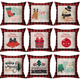 Christmas series pillow case Red lattice printed linen pillow case car sofa cushion set Bed head Square throw pillow case T9I00851