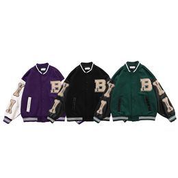 Letter Patch Color Block Patchwork 3 color Optional College Style Bomber Jacket Men Baseball Coats