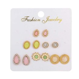 fashion ethnic water drop design flower stud earrings for women girl trendy boho rhinestone wedding jewelry earrings gift