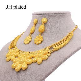 Jewellery sets for women Dubai gold Colour necklace African Indian wedding bridal wife gifts Necklace earrings Party jewellery set 201215