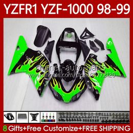 Bodywork Kit For YAMAHA YZF-1000 YZF-R1 YZF1000 YZFR1 98 99 00 01 Body 82No.155 YZF R1 1000CC 1998-2001 YZF 1000 CC R 1 1998 1999 2000 2001 Motorcycle Green Flames Fairing