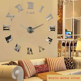 Diy Wall Cock Promotion New Home Decor Large Roman Mirror Fashion Modern Quartz Clocks Living Room Sticker Watch H1230