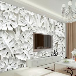 2021 3D Stereoscopic Leaf Pattern Plaster Relief Mural Wall Paper Living Room TV Background Wall Painting Wallpaper
