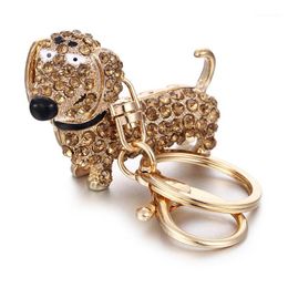 Rhinestone Crystal Dog Dachshund Keychain Bag Charm Pendant Keys Chain Holder Key Ring Jewelry For Women Girl Gift 6C08041