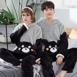 Winter Thick Warm Soft Flannel Pajama Sets for Men Lovers Couple Long Sleeve Coral Velvet Sleepwear Suit Loungewear Homewear LJ201112