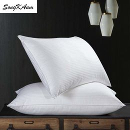 SongKAum 100% Mulberry Silk pillow Five-star hotel child adult health care pillows 100% Cotton Satin stripe Cover Neck guard 201130