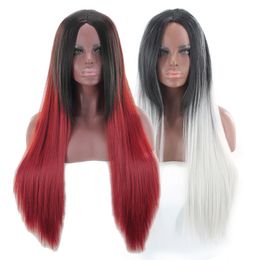 26 inches Ombre Colour Synthetic Wig Simulation Human Hair Cosplay Wigs perruques de cheveux humains That Look Real C015