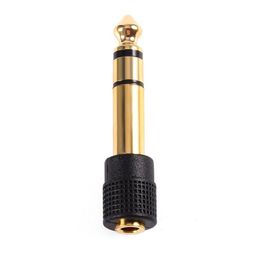 6.35MM Stereo Jack Plug Male To 3.5MM 1/8" Female Headphone Adapter Jack Stereo Converter Black Color