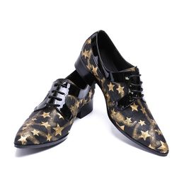 luxury star print pointed men formal oxford shoes fashion Genuine leather dress wedding shoes lace-up men Suit social shoes