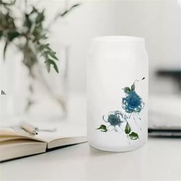 NEW Sublimation Glass Beer Mugs DIY Blanks Frosted Clear Can Shaped Tumblers Cups Heat Transfer 15oz Cocktail Iced Whiskey Glasses RRE13047