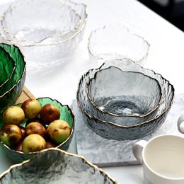 Japanese Style Iceberg Glass Bowl with Glod Rim Transparent Salad Fruit Soup Dessert Snack Foods Mixing Bowl Tea Wash Large 201214