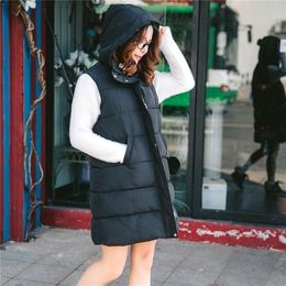 Winter Vests For Women Fashion Hooded Padded Jacket Sleeveless Zipper Warm Long Coats Oversize Female Clothing 201214