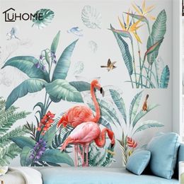 Fresh Green Tropical Plants Flowers Nordic Style Removable Wall Stickers Decals Home Decoration for Liveing Room Bedroom 201201