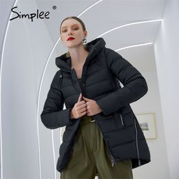 Simplee Warm hooded winter coat women jacket Elegant new design casual parkas Fashion female women's jacket with hat Naby 201212