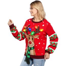 Autumn O-Neck Christmas Sweater Women Casual Long Sleeve Knitted Sweater Top Winter with Led Light kawaii Pullover Jumpers 201030