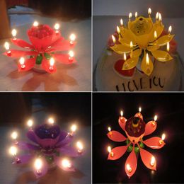 8 Candles Rotating Musical Lotus Flower Candles Cake Topper Birthday Party Cake Musical Sparkle Decoration