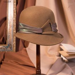 Chapeau d'hiver pour les femmes 1920s Style Gatsby Style 100% Australie Chapeau de laine Hiver Cap Lady Party Chapeaux Cloche Bonnet Femme AsymeMetric Fedora1