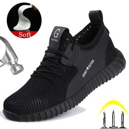 Manlegu Breathable Mesh Safety Shoe Boots Mens Puncture-Proof Work With Steel Toe Sneakers Indestructible Shoes For Men Y200915
