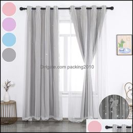 Curtain & Drapes Home Deco El Supplies Garden Princess Curtains Bedroom Decor Double Layer Tle For Living Room Hollow-Out Star Panels Blacko