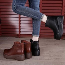 women boots winter soft sole Thick bottom booties black brown comfortable womens short boot genuine leather shoes size 35-40 03