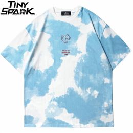 Hip Hop Tie Dye T-Shirt Streetwear Letter Puzzle Printed Tshirt Men Summer T Shirt Harajuku Cotton Short Sleeve Tops Tees 220309