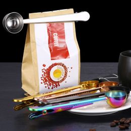 2020 Creatity Spoons Stainless Steel Coffee Measuring Spoon With Sealing Clip Kitchen Baking Scale Metal Measuring Spoon