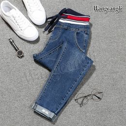 Весенние джинсы для женщин большой размер ноги Harlan Jeans Tailles Haute Femme иностранные девять брюк бесплатная доставка 013 # LJ201030