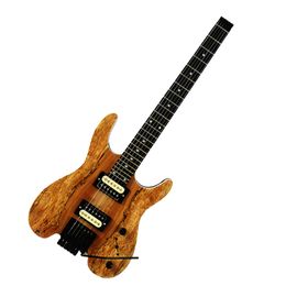 6 Strings Natural Wood Colour Headless Electric Guitar with 24 Frets,Rosewood Fretboard,Customizable