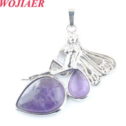 WOJIAER Sexy Angel Pendant Natural Stone Water Drop Crystal Beads for Necklace Handmade Reiki Women Charm Jewelry BO925