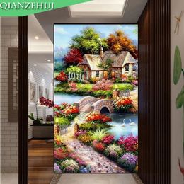 DIY Embroidery,Round Garden Cottage European Full rhinestone 5D Diamond painting cross stitch,needlework 201112