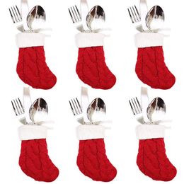 Knitted Christmas Stockings Knife Fork Bags Tableware Holders Xmas Dinner Table Ornaments New Year Party Decoration JK2011XB