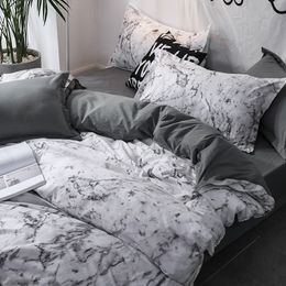Luxury Bedding Set Duvet Cover Sets 3pcs Marble King Size Single Queen Full Twin Marbling Grey Comforter Bed Linens Cotton 201021