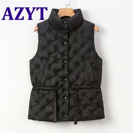 AZYT New Cotton Down Vest Women Casual Loose Winter Sleeveless Jacket Female Fashion Warm Cotton Waistcoat With Belt 201211