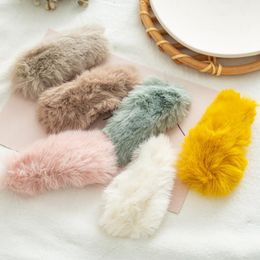 Faux Fur Hairpin Plush Solid Hair Clips Waterdrop Girls Hair Barrettes Winter Hair Accessories 6 Colours DW6216