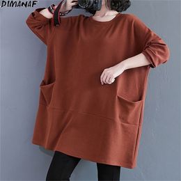 DIMANAF Plus Size Women Hoodies Cotton Sweatshirt Patchwork Oversize Winter Casual Style Vintage Autumn Style Solid Hoodies 201217