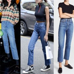 High waist straight women jeans slim boyfriend style casual wild ankle-length Female jeans 201105