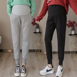 8034 Autumn Cotton Maternity Pants High Waist Adjustable Belly Pants Clothes for Pregnant Women Sports Casual Pregnancy Trousers LJ201120