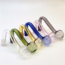 Colourful 10mm Male joint glass bowls Pyrex Glass Oil Burner Pipe Tobacco Bent Bowl Hookah Adapter Thick Bong Pipes clear blue green yellow pink Smoking Shisha Tubes