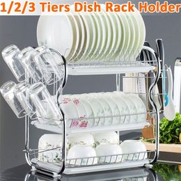 2-3 Tiers Dish Drying Rack Kitchen Washing Holder Basket Plated Iron Kitchen Knife Sink Dish Drainer Drying Rack Organizer Shelf T281D