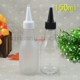 30pcs 150ml empty plastic transparent/frosted bottles with pointed mouth top cap,pet food containers screw capgood package