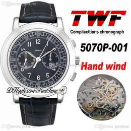 TWF Platinum Compliacttions Chronograph 5070P-001 Automatik-Herrenuhr mit Handaufzug, Stahlgehäuse, schwarzes Zifferblatt, schwarzes Leder, PTPP Puretime A1