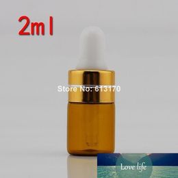 2ML Brown Pipette Dropper bottles 2CC Empty Glass Bottle Essential Oil vials Gold collar Small sample Cosmetic packing container